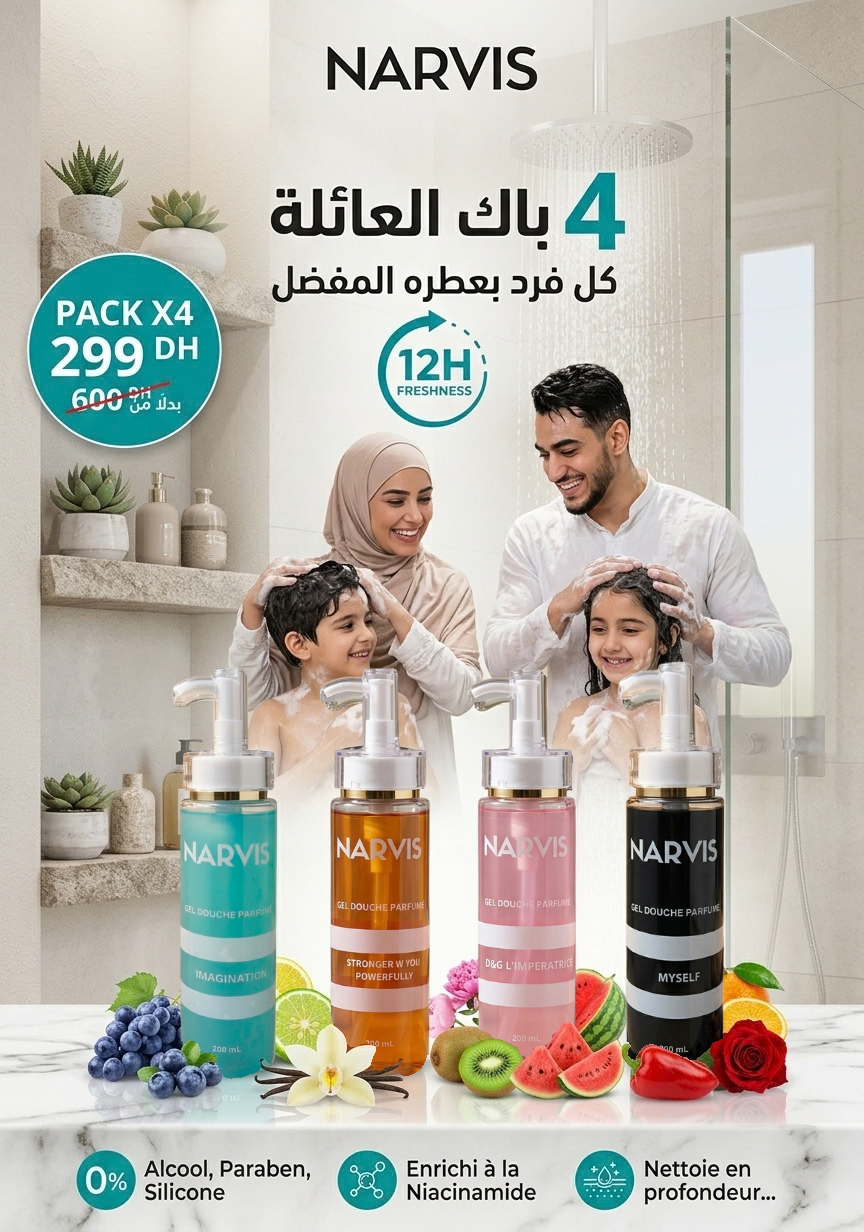 PACK FAMILLE - 4 Gels douche parfumés